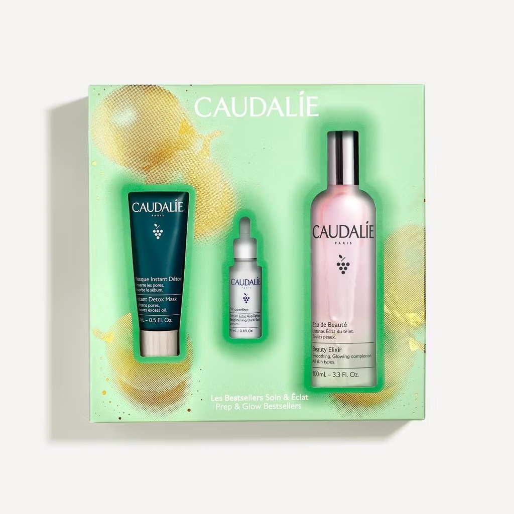 [3522930028741] CAUDALIE COFFRET BESTSELLERS SOIN ET ECLAT - EAU DE BEAUTE, MASQUE INSTANT DETOX ET  SERUM ECLAT