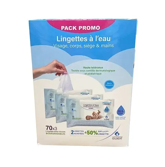 GILBERT PACK LINGETTES A L' EAU BIODEGRADABLES 3*70U