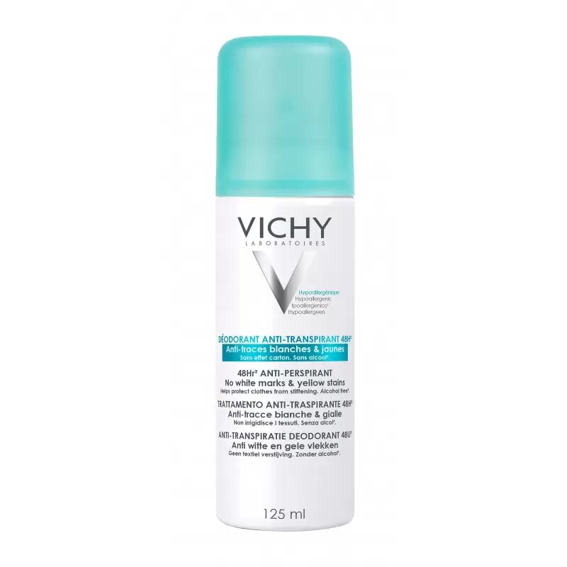 VICHY DEODORANT 48H ANTI-TRACES BLANCHES ET JAUNES AEROSOL 125ML