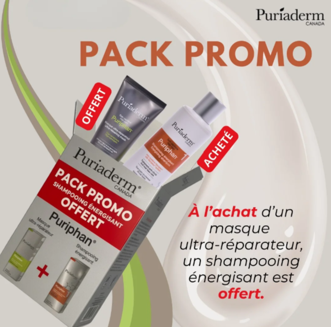 PURIADERM PACK PURIPHAN MASQUE ULTRA-REPARATEUR 200ML + SHAMPOOING ENERGISANT 200ML OFFERT