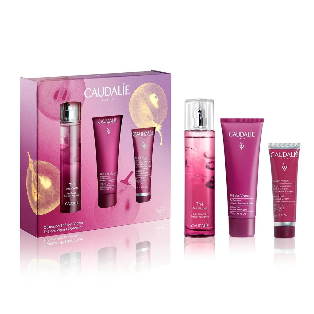 CAUDALIE COFFRET OBSESSION THE DES VIGNES - EAU FRAICHE, GEL DOUCHE & CREME MAINS