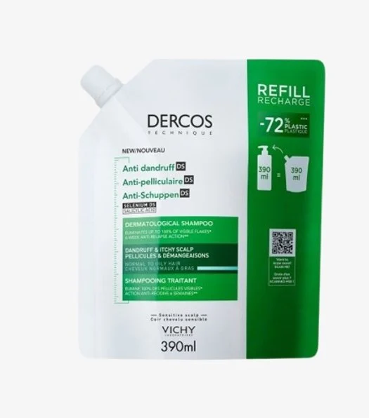 VICHY DERCOS ANTI-PELLICULAIRE - NORMAUX A GRAS RECHARGE 390ML